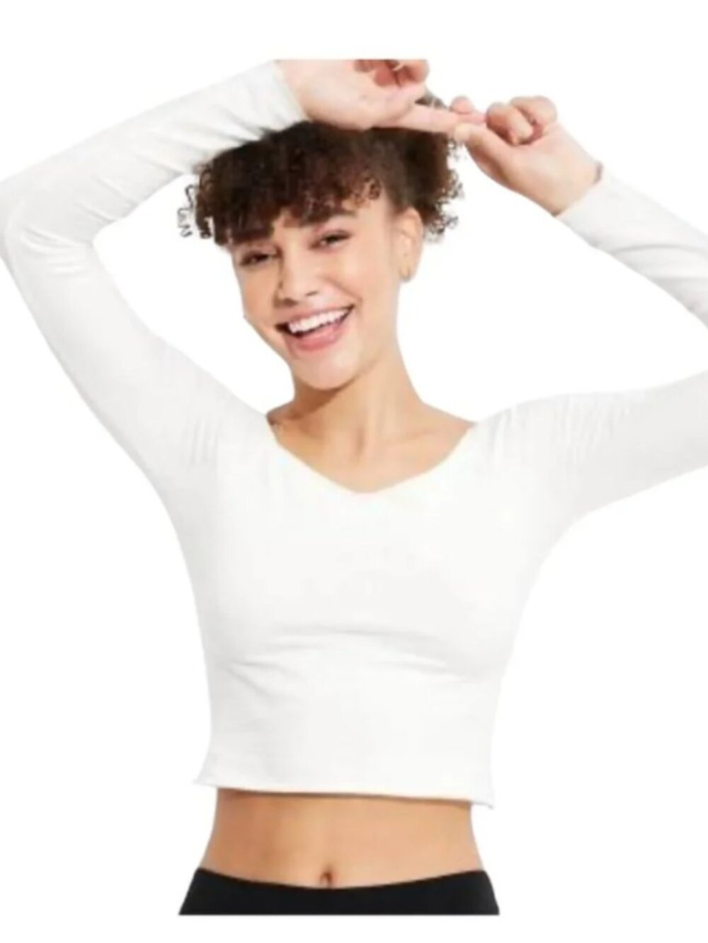 NWT 6pc Bulk Wild Fable White Long Sleeve V-Neck T-Shirt Crop Top